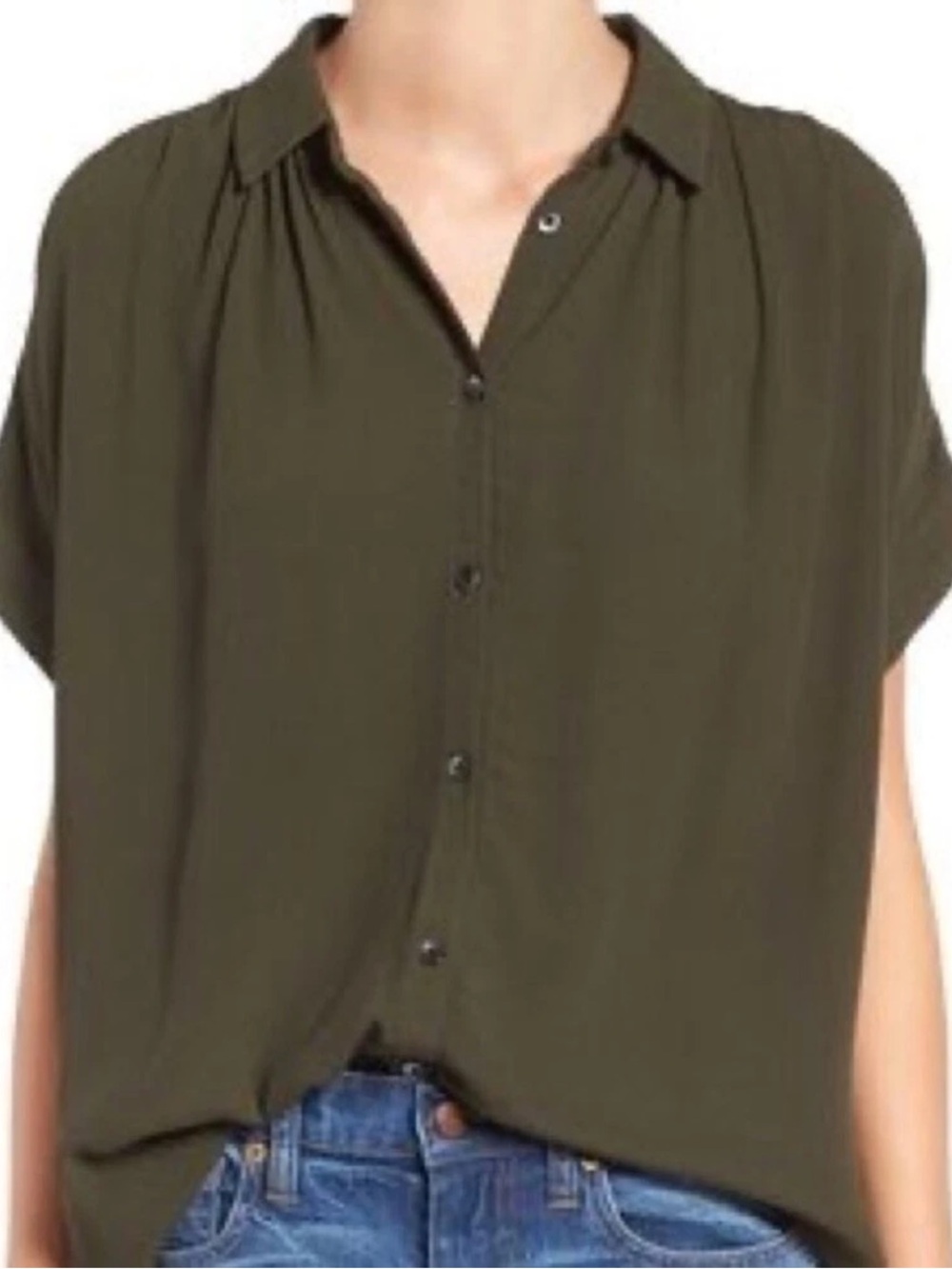 Madewell Women's Drapey Central Olive Green Blouse Medium Relaxed Fit Casual